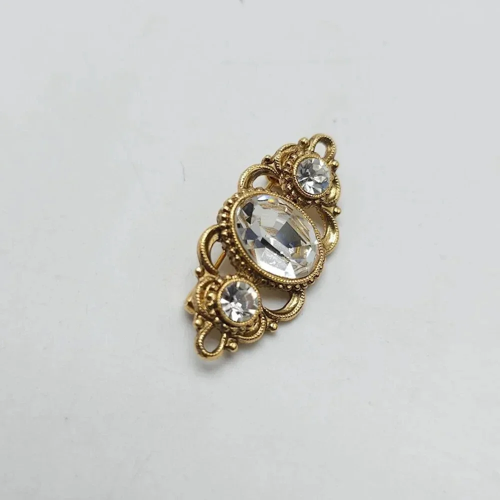 Vintage 1928 Collection Gold Tone Clear Rhinestone Brooch Pin Victorian Revival